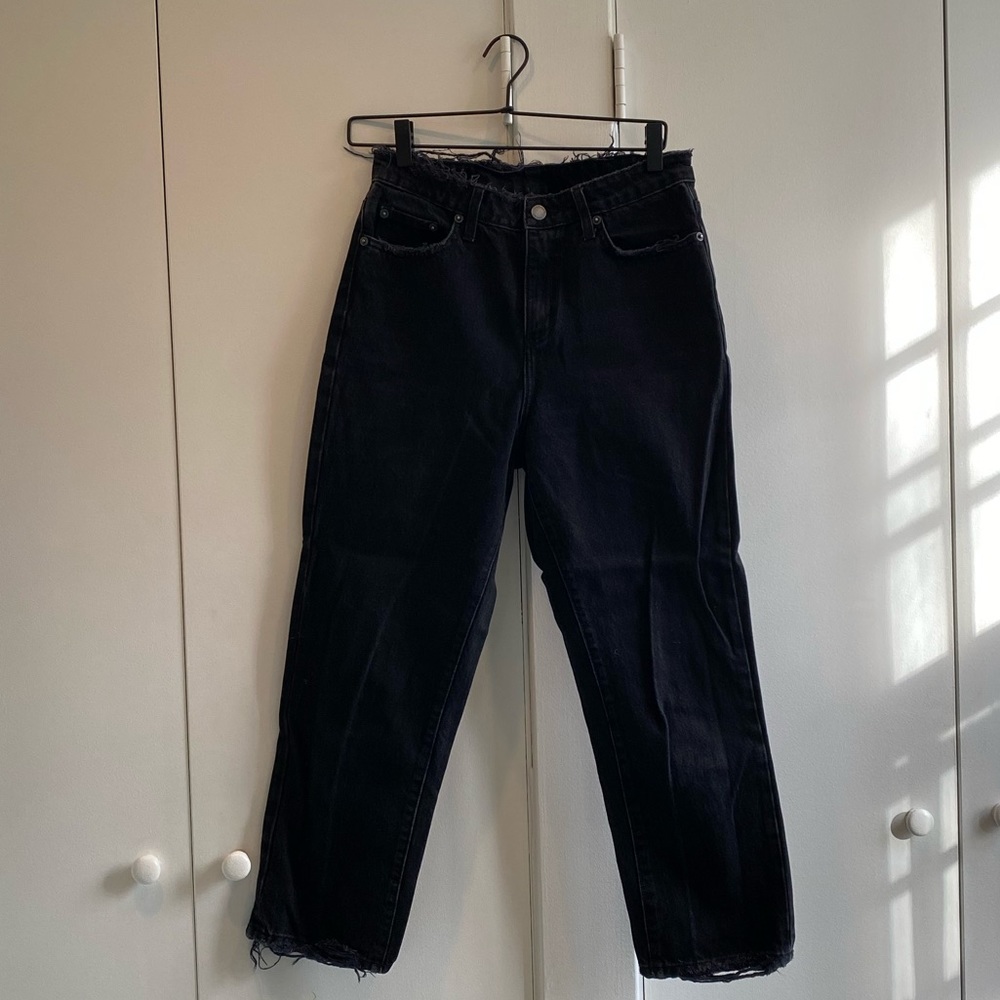 CARMAR distressed high waist straight leg black jeans